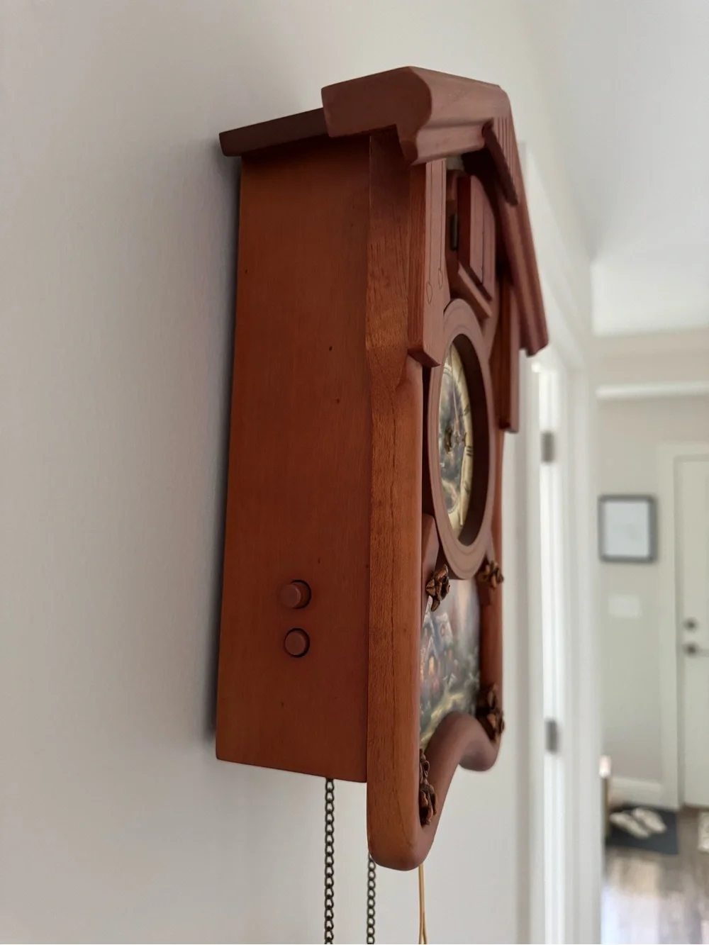 Bradford Exchange Thomas Kinkade Cuckoo Clock 14in Maple Wood Cardinal Quartz